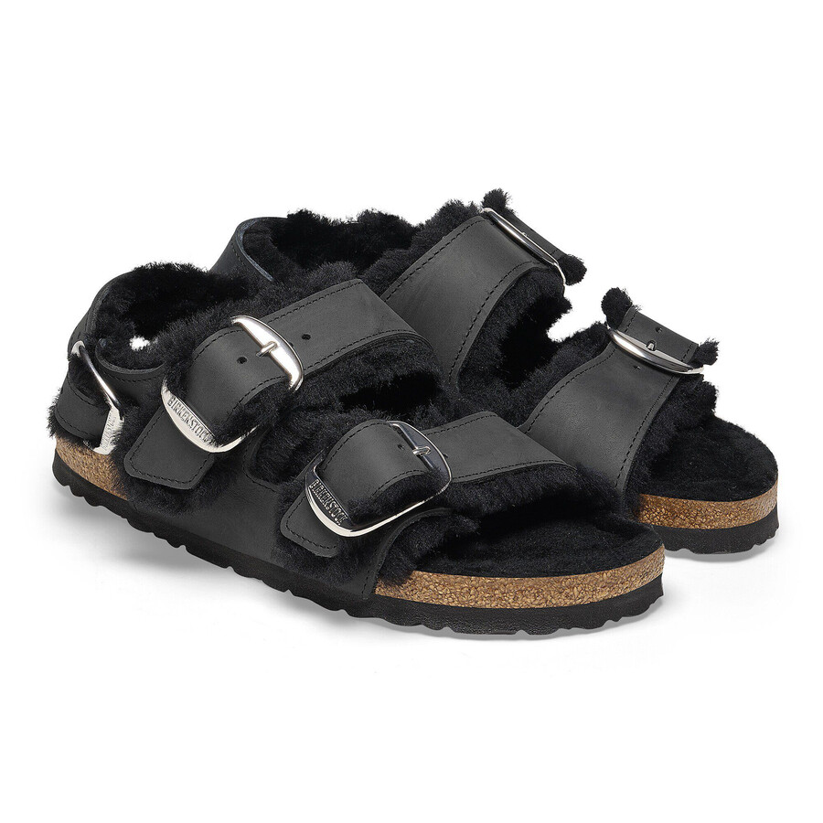 milano big buckle shearling natural leather oiled