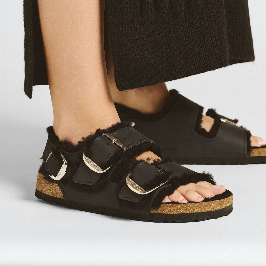 milano big buckle shearling natural leather oiled