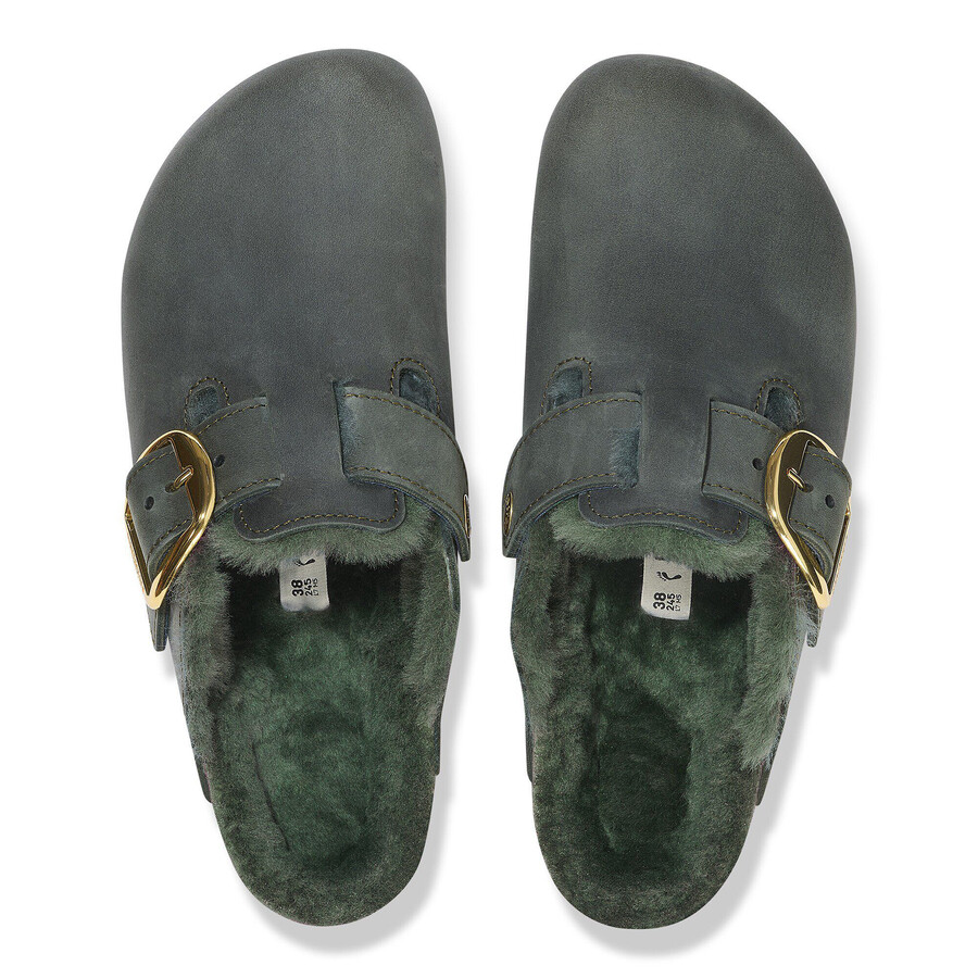 boston big buckle shearling oiled leather thyme